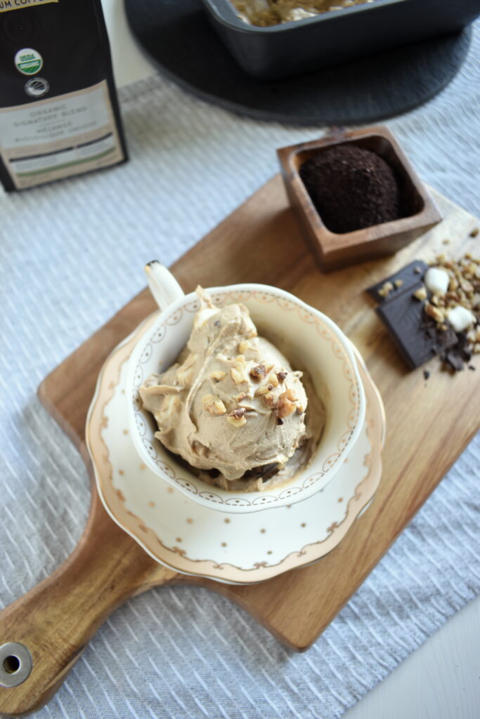 Vegan Coffee Ice Cream with Walnuts and Chocolate 