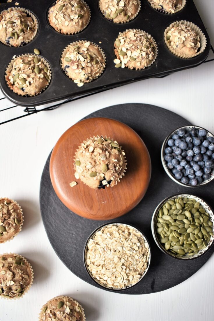 Vegan Blueberry Muffin Recipe with Pumpkin Seeds and Oats