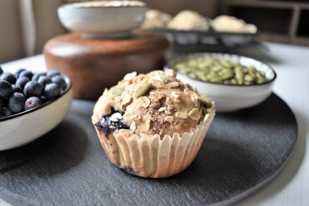 Vegan Blueberry Muffin Recipe with Pumpkin Seeds and Oats