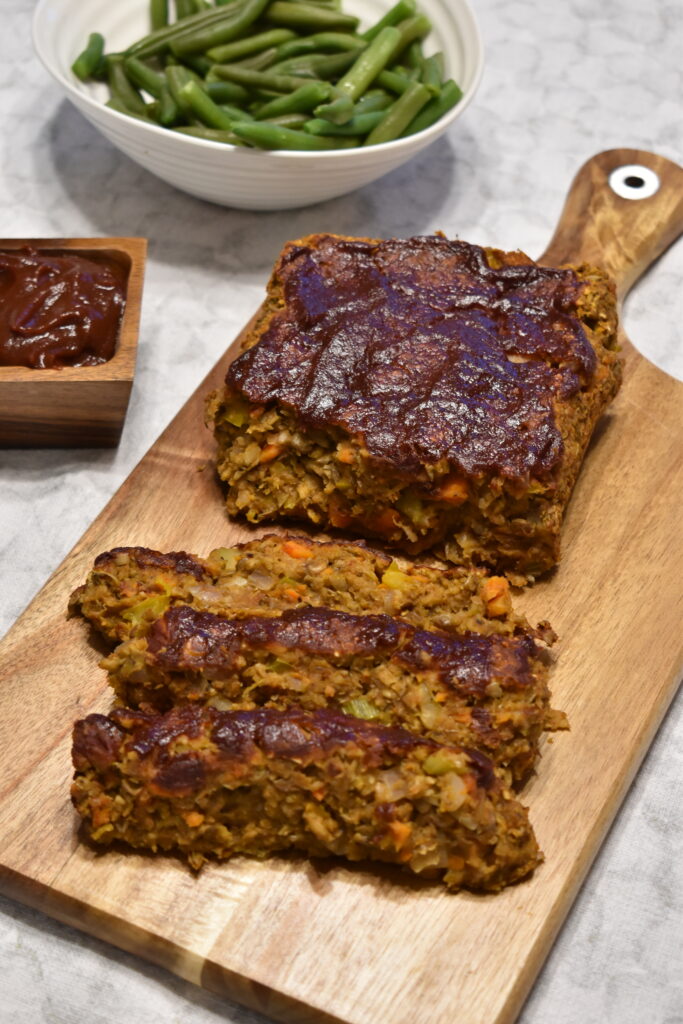 Vegan Lentil Loaf with homemade barbeque sauce
