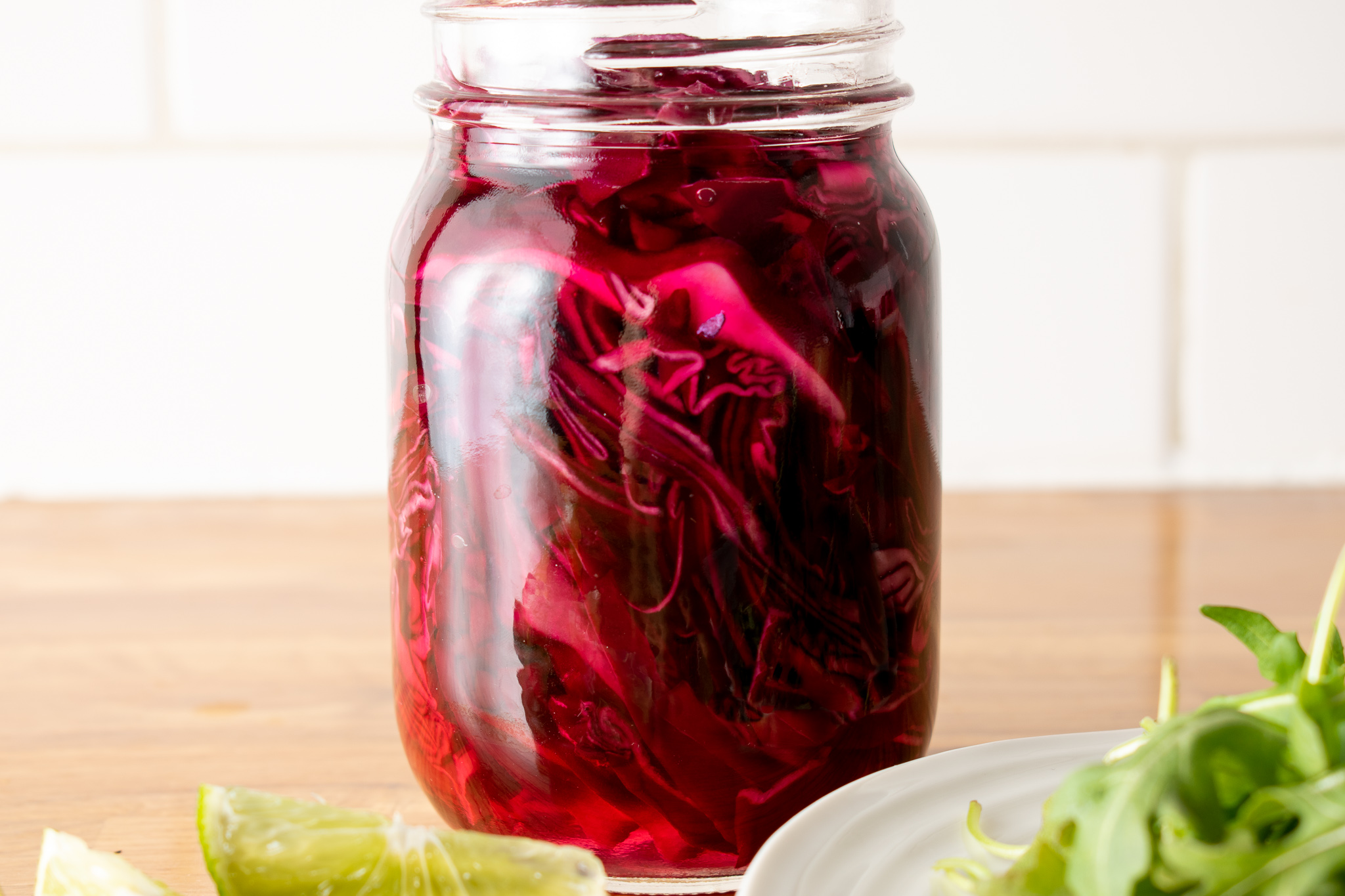 Quick Pickled Cabbage in a Mason jar
