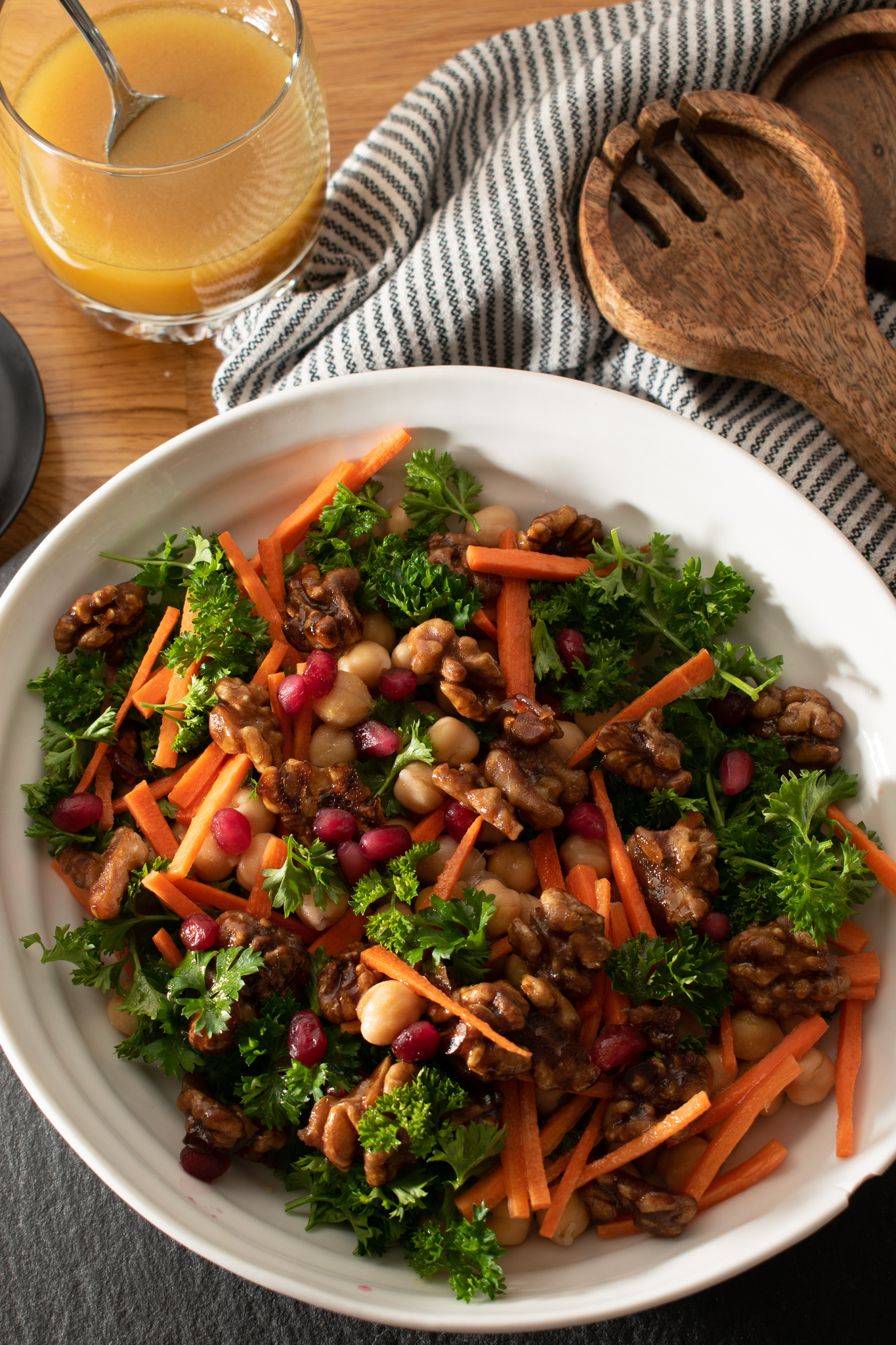 Chickpea Salad with pomegranate, carrots, candied walnuts