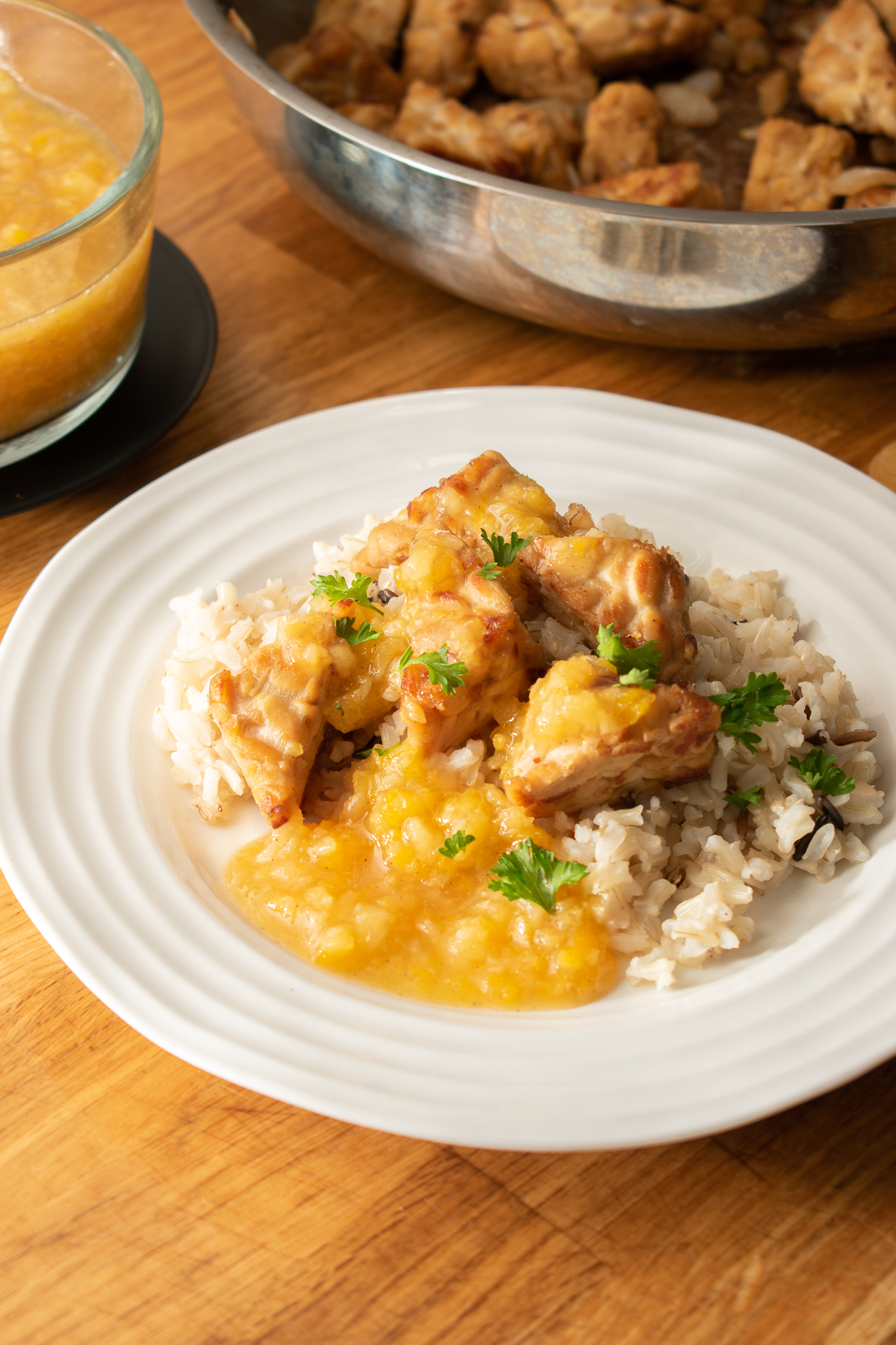 Ginger Apricot Sauce with Tempeh and Wild Rice