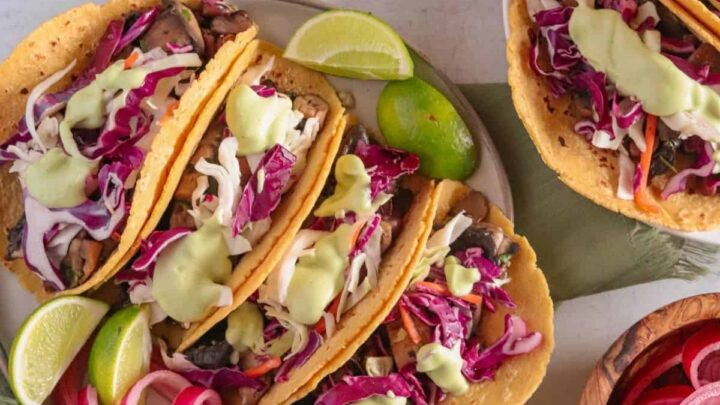 Image for Vegan Portobello Mushroom Tacos with Avocado Crema - The Fresh Fig